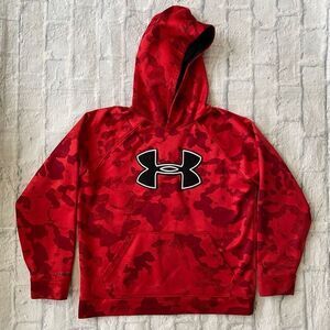 Under armour storm youth L loose fit pullover camo print hoodie red/black